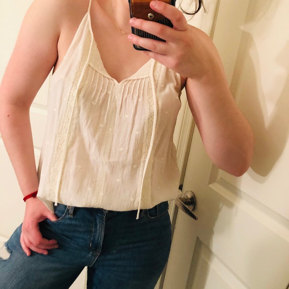 LOFT Part-Sheer, White, Textured & Tie Tank Top